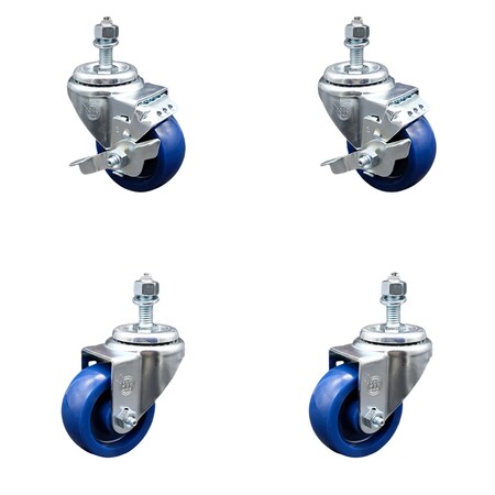 Service Caster 3.5 Inch SS Solid Polyurethane Swivel 1/2 Inch Threaded Stem Caster Brakes, 2PK SCC-SSTS20S3514-SPUS-121315-2-TLB2